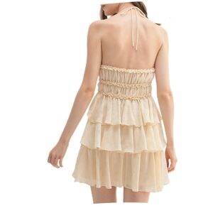 Anthropolgie X Lush Natural Cream Ruffled Halter Mini Dress Size Large NWT!